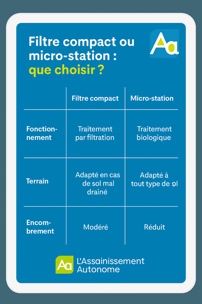 Filtre compact ou micro-station ? Le comparatif complet 3 tableau comparatif filtre compact microstation